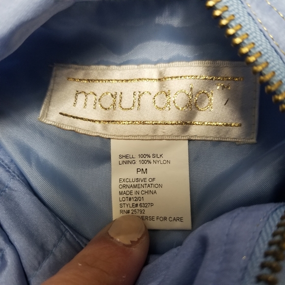 Maurada Vintage Sky Blue Silk Bomber Jacket PM GUC - Picture 6 of 12